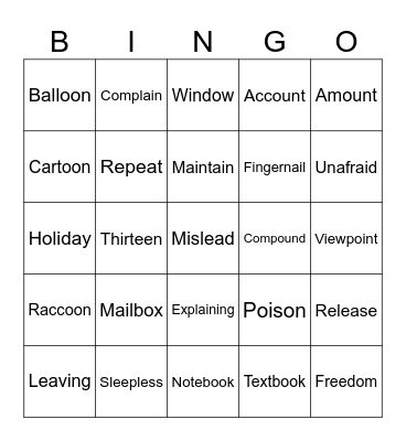 Vowel Team Syllables Bingo Card