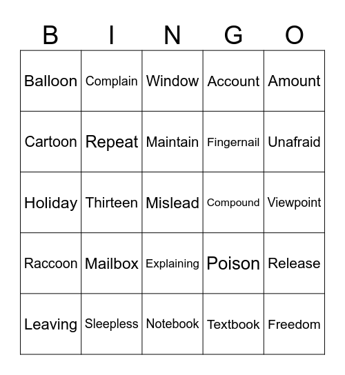 Vowel Team Syllables Bingo Card