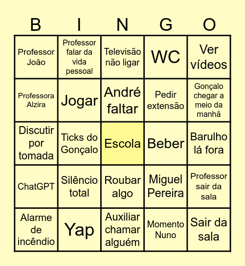 Bingo das Aulas Bingo Card