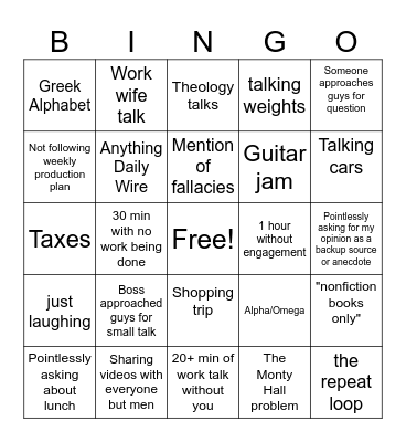 Work Bingo Card