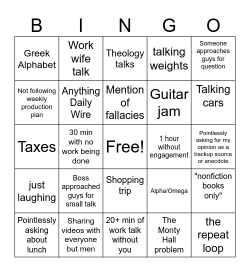 Work Bingo Card
