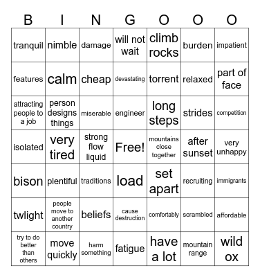 4th Grade Bingo Card