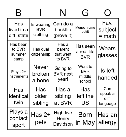 Find someone who... Bingo Card