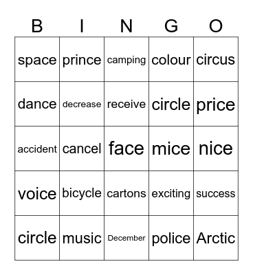 Hard or Soft 'C' Bingo Card