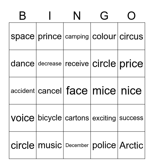 Hard or Soft 'C' Bingo Card