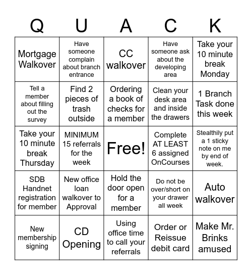Duck Duck Bingo Week Bingo Card