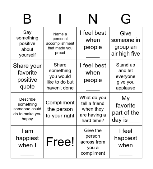 Affirmation Bingo Card
