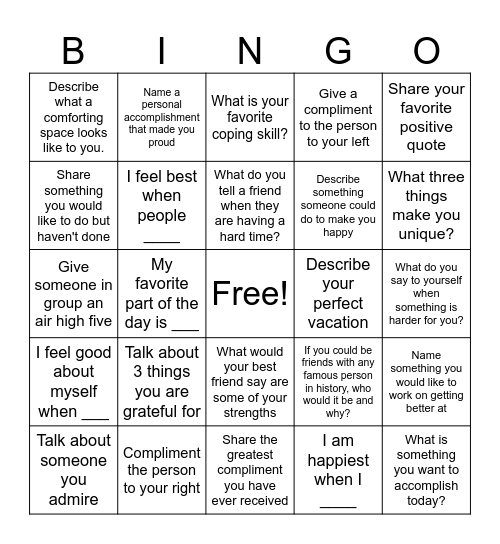 Affirmation Bingo Card