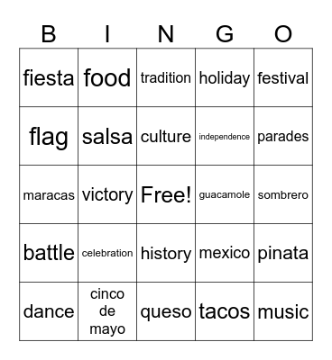 Cinco de Mayo Bingo Card