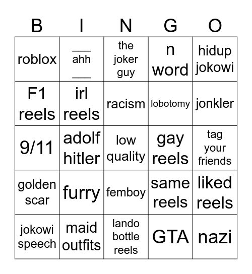 my insta reels bingo Card