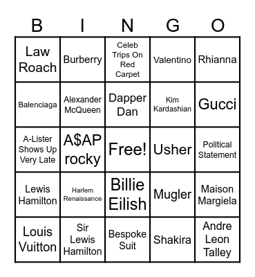 2025 Met Gala / Cinco De Mayo Party Bingo Card