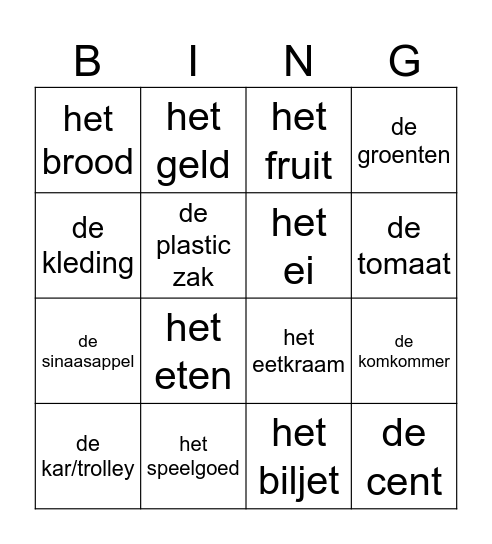 De markt Bingo Card
