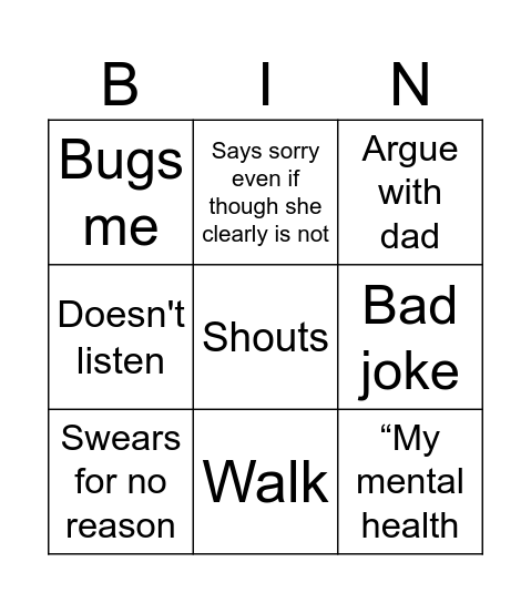 Pamela bingo Card