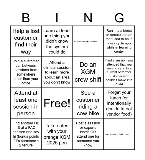 XGM Bingo Card