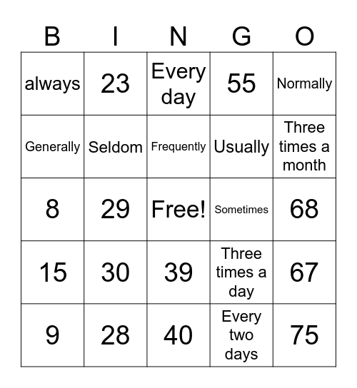 Number Bingo 1-75 Bingo Card