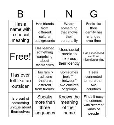 Identity & Belonging Bingo Card