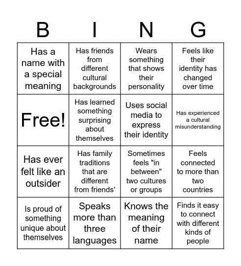 Identity & Belonging Bingo Card