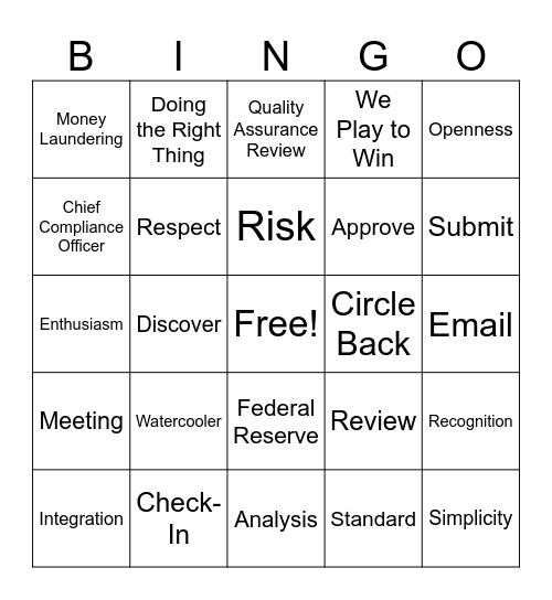 Compliance Bingo Card