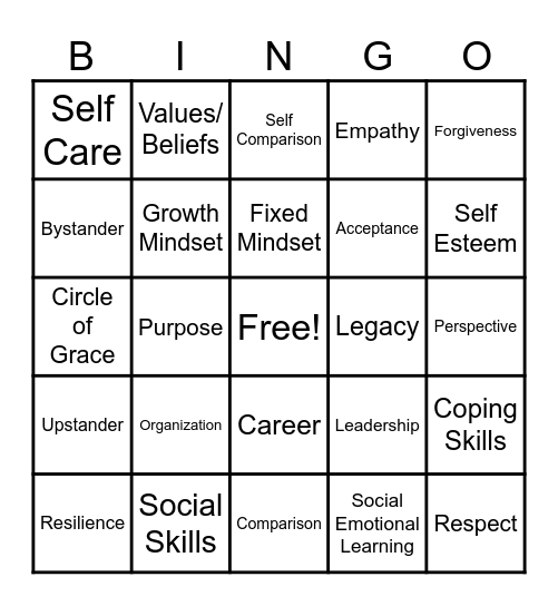 Mental Health Awareness Bingo Card