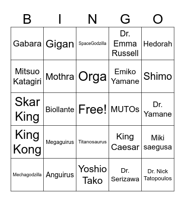 Godzilla Bingo Card