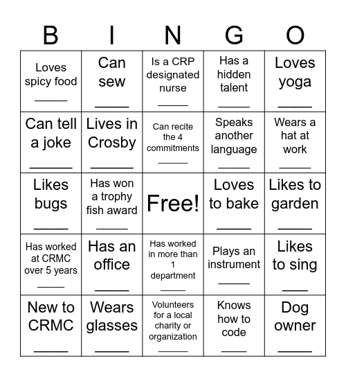 Find & Connect Bingo Card