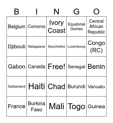 La Francophonie Bingo Card