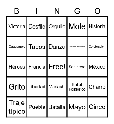 Lotería Cinco de mayo Bingo Card
