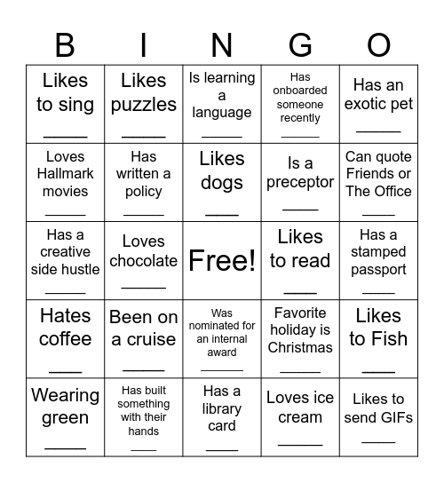 Find & Connect Bingo Card