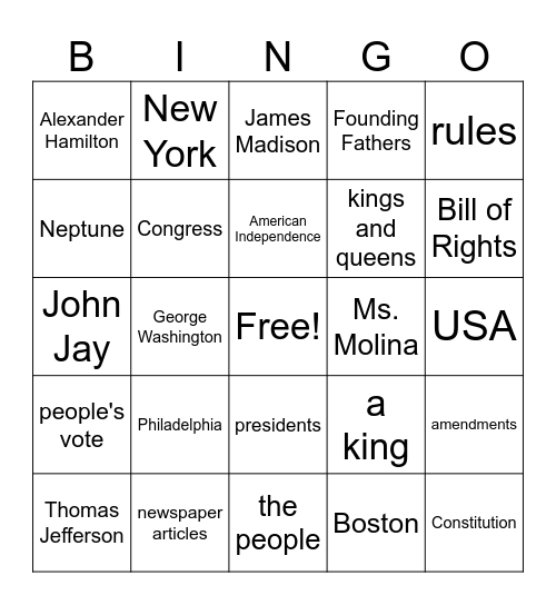 Making the Constitution Bingo Card