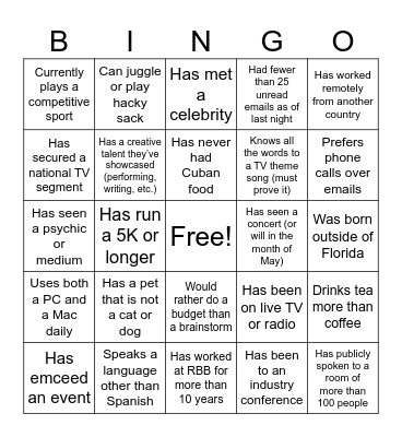 rbb Team Bingo Card
