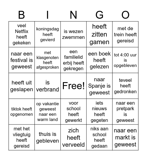 vakantiebingo Card