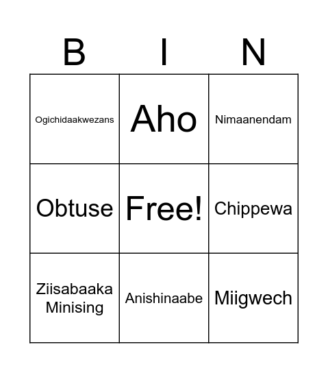 Word Bingo Card