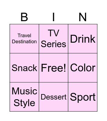 Anna's Favorite Things Bingo Card
