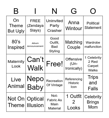 Met Gala Bingo (generic) Bingo Card