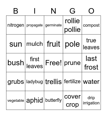 Garden Club Bingo Card