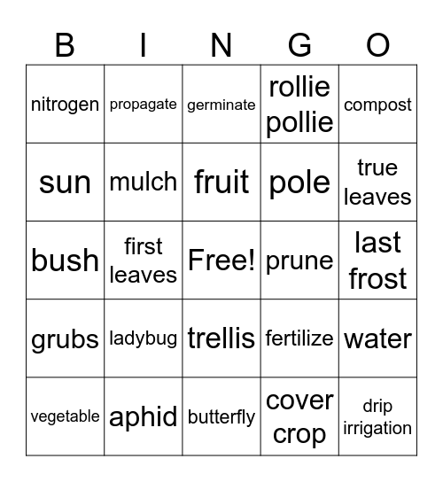 Garden Club Bingo Card