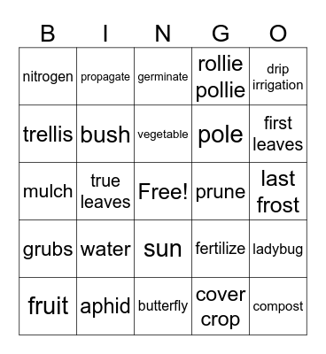 Garden Club Bingo Card