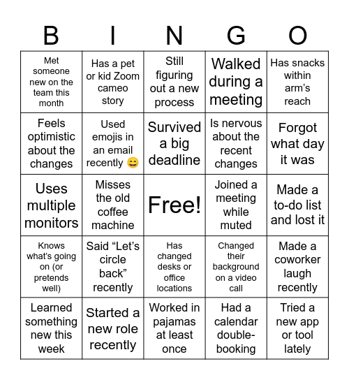 CHANGE BINGO Card