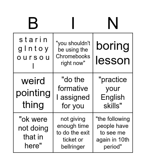 Ms.Bilski Bingo Card