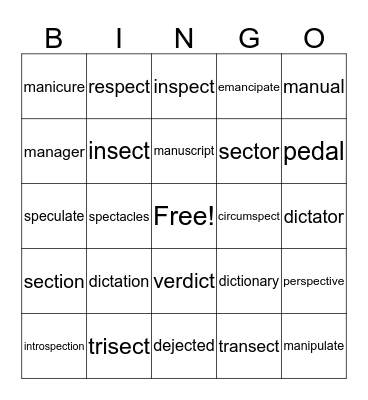 Vocabulary Bingo Card