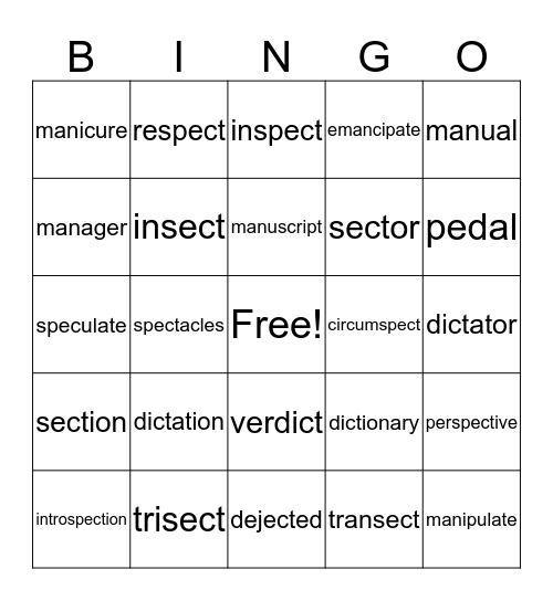 Vocabulary Bingo Card