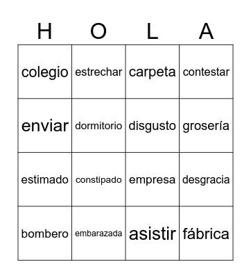 cognates- false friends Bingo Card