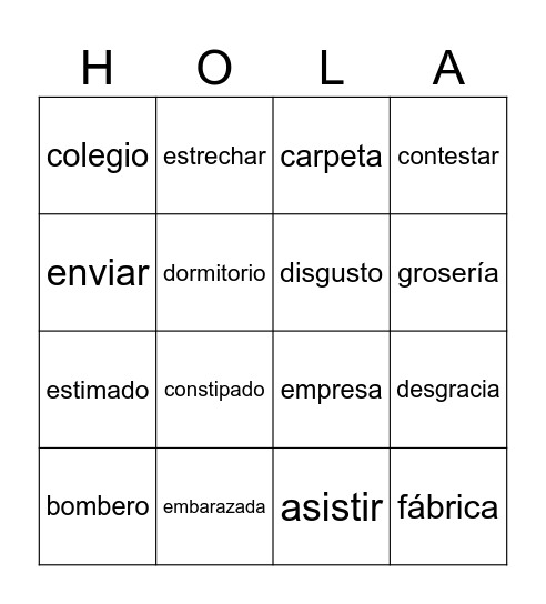 cognates- false friends Bingo Card
