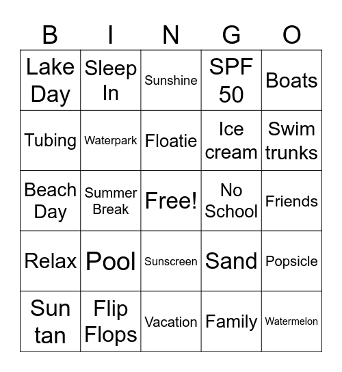 Summer Bingo Card
