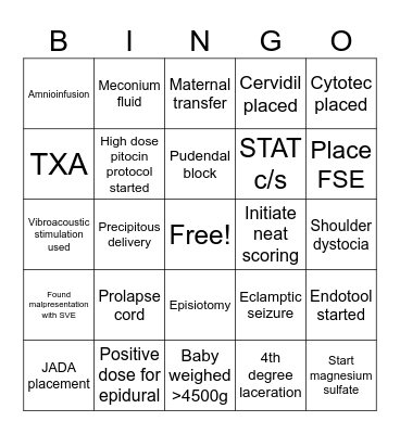 Labor and Delivery Badge Bingo Card