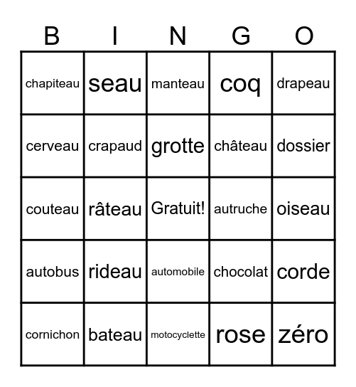 Différentes graphies du son O Bingo Card