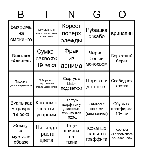 Met Gala 2025 Bingo Card