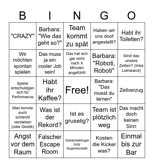 Room Escape Bingo Card