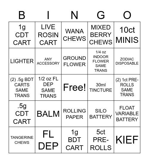 Level 1 Bingo Card