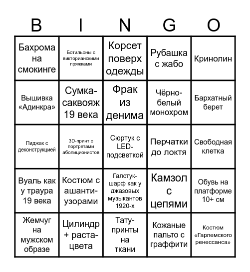 Met Gala 2025 Bingo Card
